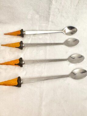 Ice Cream Sundae Cones 9" Long Spoons Boston Warehouse Stainless China Set of 4